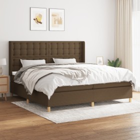 Cama box spring con colchón tela marrón oscuro 200x200 cm