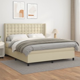 Cama box spring con colchón cuero sintético crema 180x200 cm