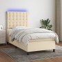 Box spring bed mattress and LED lights cream fabric 90x200 cm by , Beds and slatted bases - Ref: Foro24-3135170, Price: 333,6...