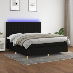 Box spring bed mattress and LED lights black fabric 160x200 cm by , Beds and slatted bases - Ref: Foro24-3135767, Price: 600,...