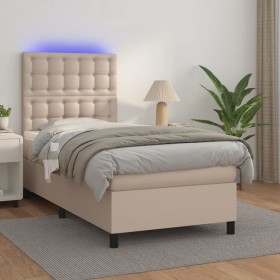 Cama box spring colchón LED cuero sintético capuch