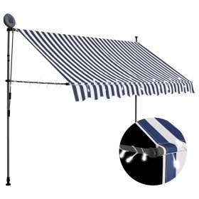 Toldo manual retráctil con LED azul y blanco 250 cm Toldo manual retráctil con LED azul y blanco 250 cm