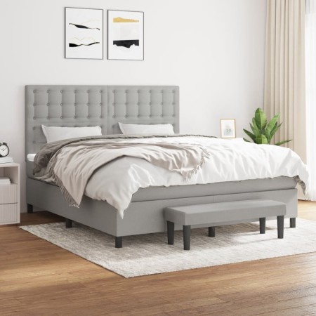 Box spring bed with light gray fabric mattress 160x200 cm by , Beds and slatted bases - Ref: Foro24-3136925, Price: 614,95 €,...