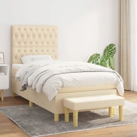 Box spring bed with cream fabric mattress 90x190 cm by , Beds and slatted bases - Ref: Foro24-3137362, Price: 384,14 €, Disco...