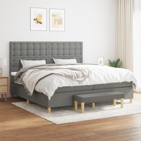 Cama box spring con colchón tela gris oscuro 200x200 cm