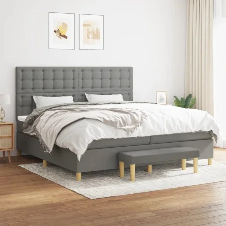 Box spring bed with dark gray fabric mattress 200x200 cm by , Beds and slatted bases - Ref: Foro24-3137502, Price: 733,50 €, ...