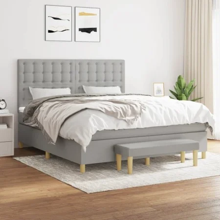 Box spring bed with light gray fabric mattress 160x200 cm by , Beds and slatted bases - Ref: Foro24-3137485, Price: 593,20 €,...
