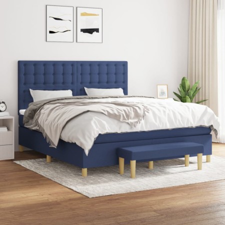 Box spring bed with blue fabric mattress 160x200 cm by , Beds and slatted bases - Ref: Foro24-3137491, Price: 606,13 €, Disco...
