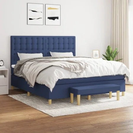 Cama box spring con colchón tela azul 160x200 cm de , Camas y somieres - Ref: Foro24-3137491, Precio: 592,92 €, Descuento: %