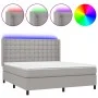 Box spring bed mattress and LED lights light gray fabric 160x200 cm by , Beds and slatted bases - Ref: Foro24-3138645, Price:...