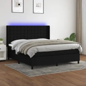 Box spring bed mattress and LED lights black fabric 160x200 cm by , Beds and slatted bases - Ref: Foro24-3138647, Price: 604,...