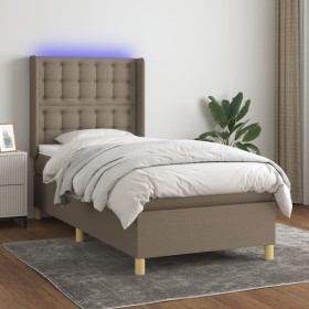 Cama box spring colchón y luces LED gris taupe 80x
