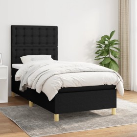 Cama box spring con colchón tela negro 80x200 cm