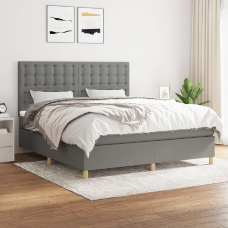 Cama box spring con colchón tela gris oscuro 160x200 cm de , Camas y somieres - Ref: Foro24-3142666, Precio: 595,59 €, Descue...
