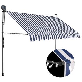 Toldo manual retráctil con LED azul y blanco 300 cm Toldo manual retráctil con LED azul y blanco 300 cm