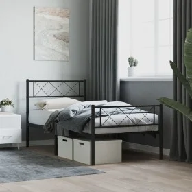 Bed frame with headboard and black metal footboard 90x200 cm by , Beds and slatted bases - Ref: Foro24-372288, Price: 74,66 €...