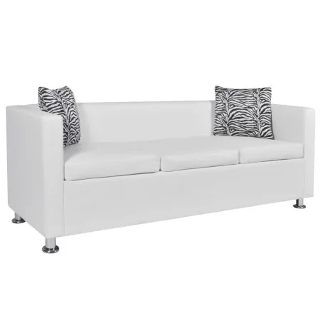 Sofá de 3 plazas de cuero artificial blanco de vidaXL, Sofás - Ref: Foro24-242211, Precio: 275,92 €, Descuento: %