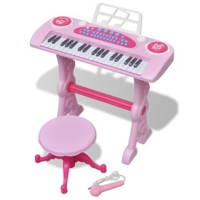 Piano de juguete de 37 teclas con taburete/micrófono para niños