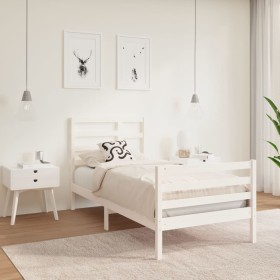 White solid wood single bed frame 90x190 cm by , Beds and slatted bases - Ref: Foro24-3105826, Price: 103,52 €, Discount: %