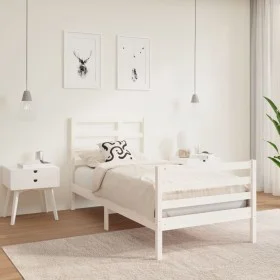 White solid wood single bed frame 90x190 cm by , Beds and slatted bases - Ref: Foro24-3105826, Price: 100,21 €, Discount: %