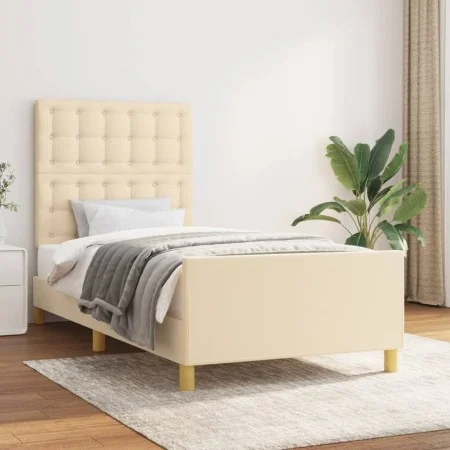 Bed frame with cream fabric headboard 100x200 cm by , Beds and slatted bases - Ref: Foro24-3125362, Price: 143,32 €, Discount: %