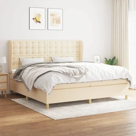 Box spring bed with cream fabric mattress 200x200 cm by , Beds and slatted bases - Ref: Foro24-3128874, Price: 632,64 €, Disc...