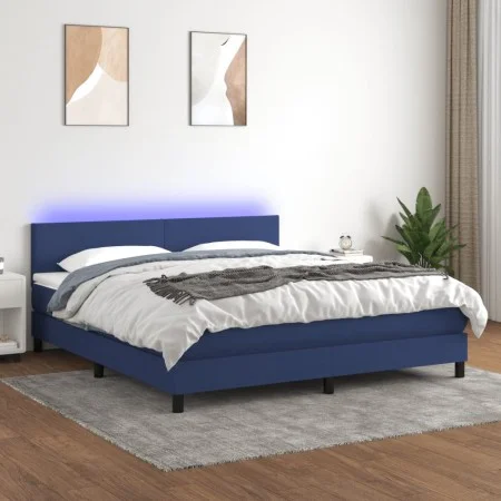 Box spring bed with mattress and LED blue fabric 160x200 cm by , Beds and slatted bases - Ref: Foro24-3133011, Price: 481,27 ...