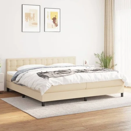Box spring bed with cream fabric mattress 200x200 cm by , Beds and slatted bases - Ref: Foro24-3140406, Price: 549,24 €, Disc...