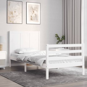 Estructura de cama con cabecero madera maciza blanco
