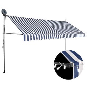 Toldo manual retráctil con LED azul y blanco 350 cm Toldo manual retráctil con LED azul y blanco 350 cm