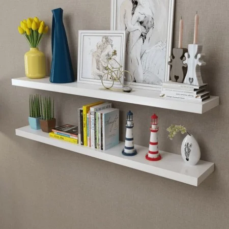 2 Stück weiße MDF-Wandregale für Bücher/DVDs von vidaXL, Regale und Regale - Ref: Foro24-242186, Preis: 58,59 €, Rabatt: %
