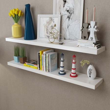 2 Stück weiße MDF-Wandregale für Bücher/DVDs von vidaXL, Regale und Regale - Ref: Foro24-242186, Preis: 56,51 €, Rabatt: %