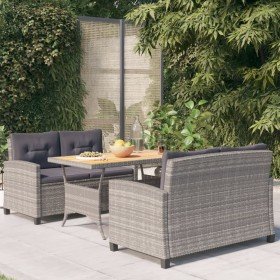 Set de comedor jardín 3 piezas con cojines ratán sintético gris en Conjuntos de jardín | Comprar online en Foro24