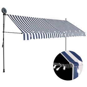 Toldo manual retráctil con LED azul y blanco 400 cm Toldo manual retráctil con LED azul y blanco 400 cm