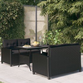 Set comedor de jardín 3 pzas con cojines ratán sintético negro