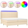 Box spring bed mattress and LED lights cream fabric 200x200 cm by , Beds and slatted bases - Ref: Foro24-3139226, Price: 622,...
