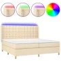 Box spring bed mattress and LED lights cream fabric 200x200 cm by , Beds and slatted bases - Ref: Foro24-3139226, Price: 635,...