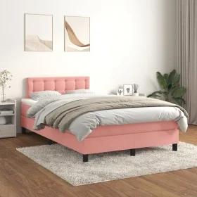 Box spring bed with pink velvet mattress 120x200 cm by , Beds and slatted bases - Ref: Foro24-3141538, Price: 369,10 €, Disco...