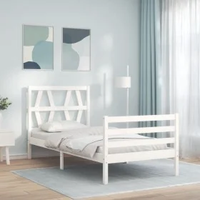 Weißer Bettrahmen aus Massivholz mit Kopfteil von , Betten und Lattenroste - Ref: Foro24-3194342, Preis: 99,35 €, Rabatt: %