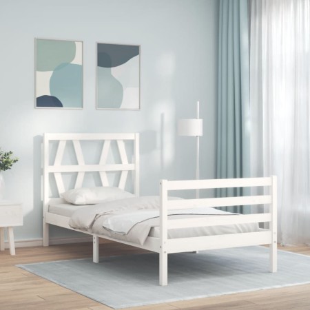 Weißer Bettrahmen aus Massivholz mit Kopfteil von , Betten und Lattenroste - Ref: Foro24-3194342, Preis: 102,64 €, Rabatt: %