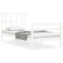 White solid wood bed frame with headboard by , Beds and slatted bases - Ref: Foro24-3194342, Price: 102,56 €, Discount: %
