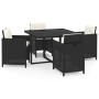 Set comedor de jardín 5 pzas con cojines ratán sintético negro