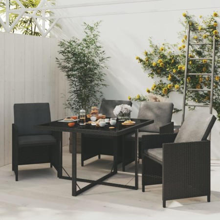 Set comedor de jardín 5 pzas con cojines ratán sintético negro