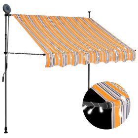 Toldo manual retráctil con LED amarillo y azul 100 cm Toldo manual retráctil con LED amarillo y azul 100 cm