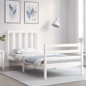 White solid wood bed frame with headboard by , Beds and slatted bases - Ref: Foro24-3193757, Price: 99,04 €, Discount: %