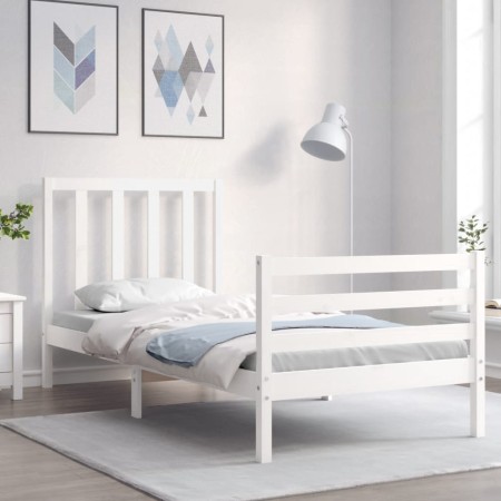 White solid wood bed frame with headboard by , Beds and slatted bases - Ref: Foro24-3193757, Price: 102,33 €, Discount: %