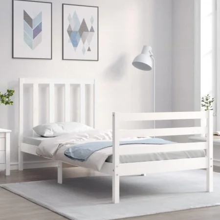 White solid wood bed frame with headboard by , Beds and slatted bases - Ref: Foro24-3193757, Price: 99,04 €, Discount: %
