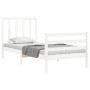 White solid wood bed frame with headboard by , Beds and slatted bases - Ref: Foro24-3193757, Price: 102,33 €, Discount: %
