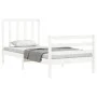 White solid wood bed frame with headboard by , Beds and slatted bases - Ref: Foro24-3193757, Price: 99,04 €, Discount: %