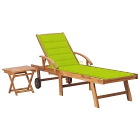 Lounger with solid teak wood table and cushion by , Loungers - Ref: Foro24-3063032, Price: 311,94 €, Discount: %